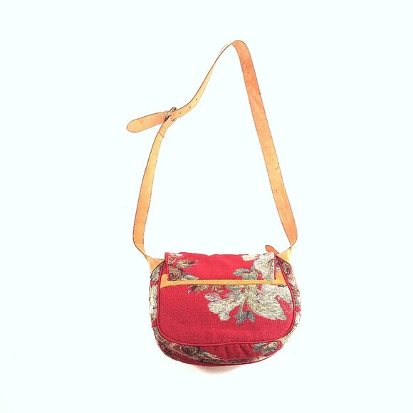 Vintage Ralph Lauren Needlepoint Tapestry Crossbody Bag Leather Strap Ruby Red - Picture 3 of 16
